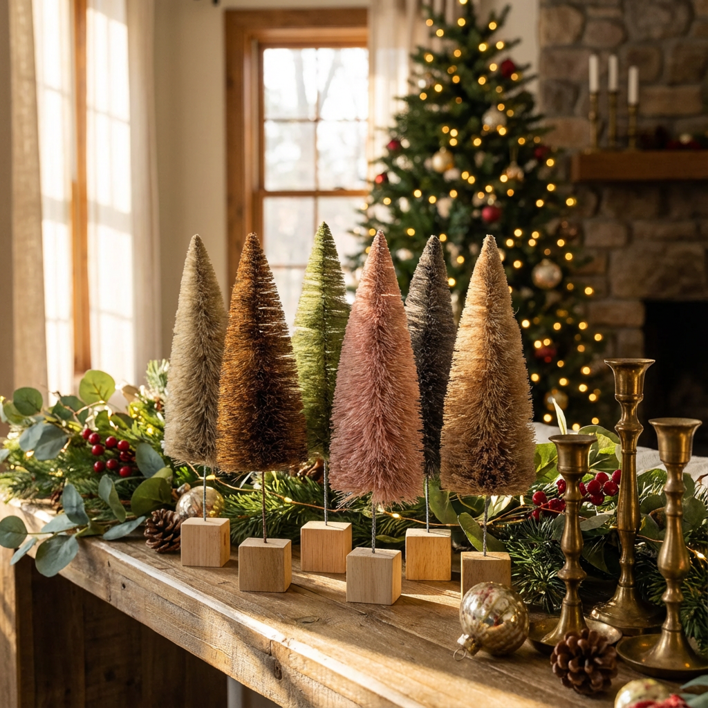 Bottle Brush Tree with Wood Base – 9"