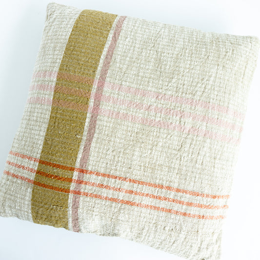Woven Cotton & Linen Plaid Pillow