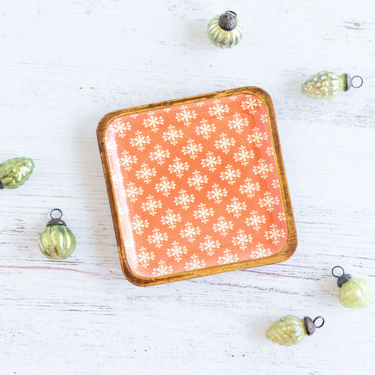 Red Snowflakes Mango Wood Square Tray