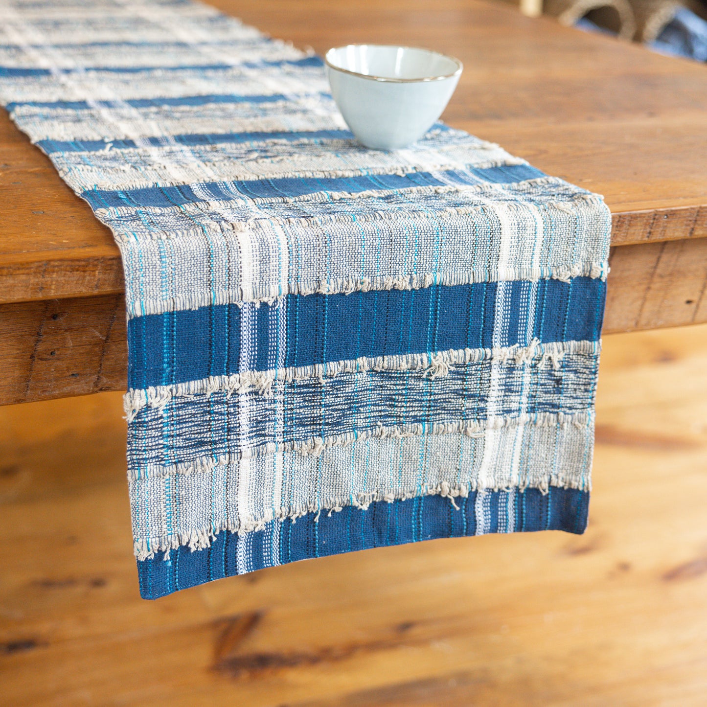 Blue Two-Toned Woven Table Runner