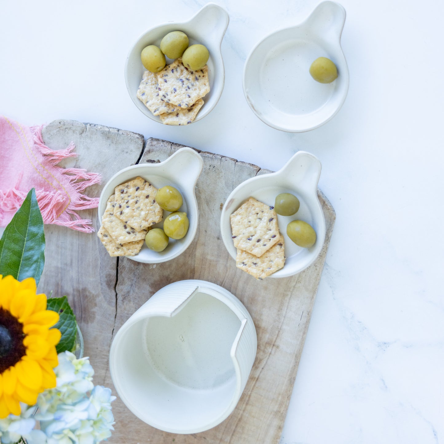 White Stoneware Tapas Plates with Holder