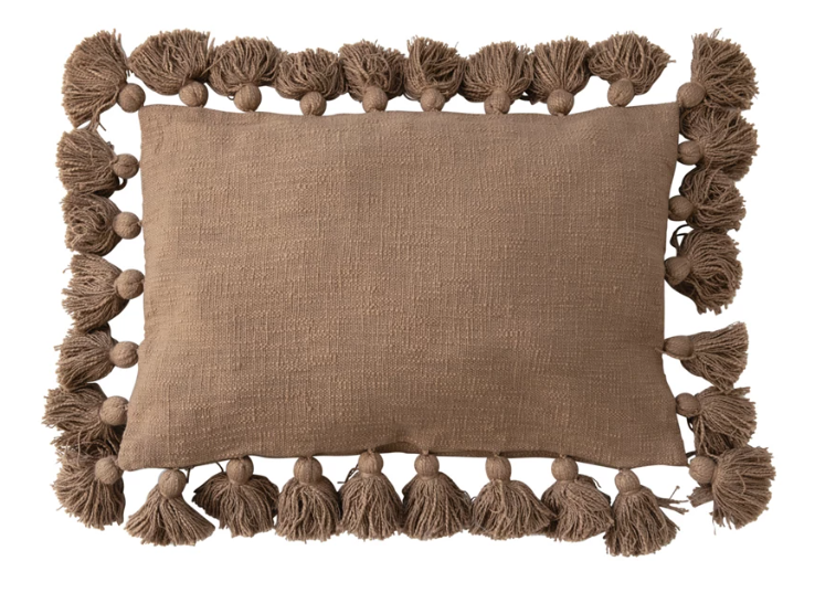 Brown Woven Pillow with Tassels