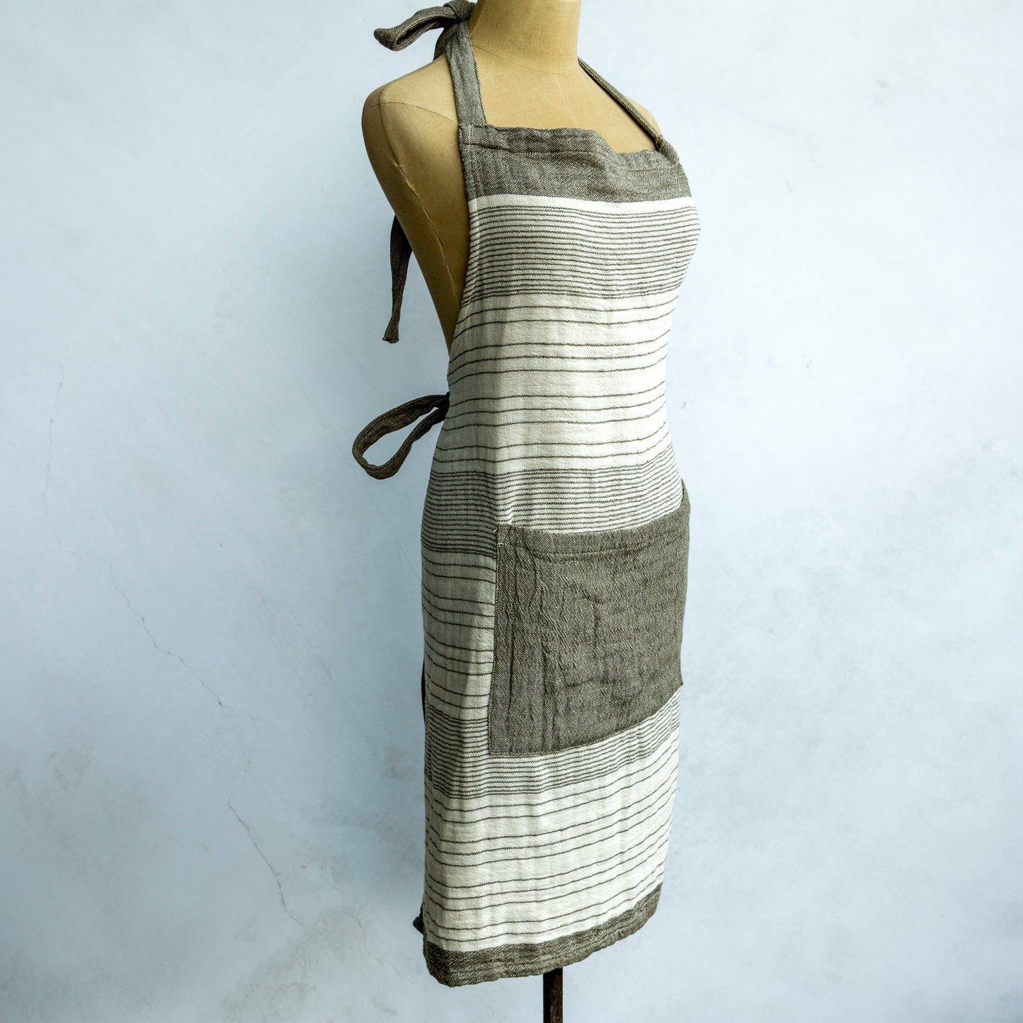 Striped Cotton Apron with Pocket