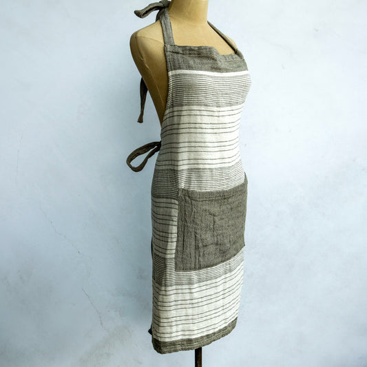 Striped Cotton Apron with Pocket