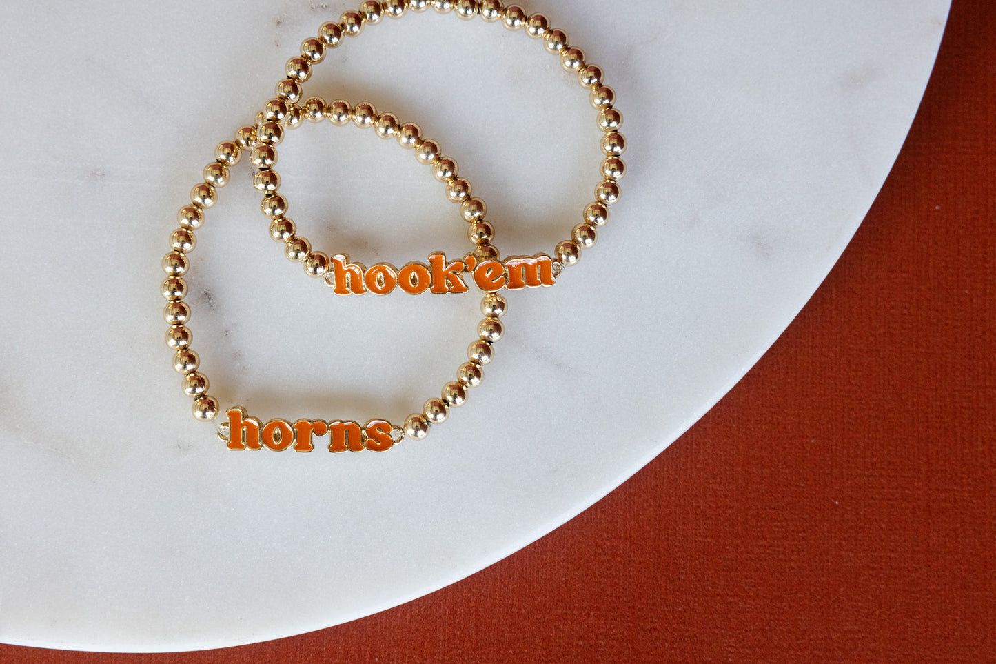 “Hook ’Em Horns” Gold Beaded Bracelet Set