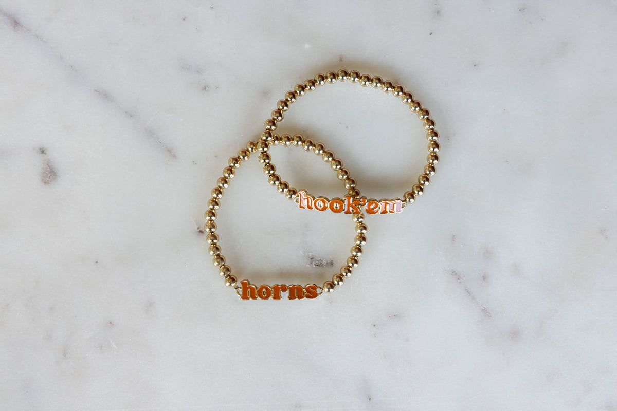 “Hook ’Em Horns” Gold Beaded Bracelet Set