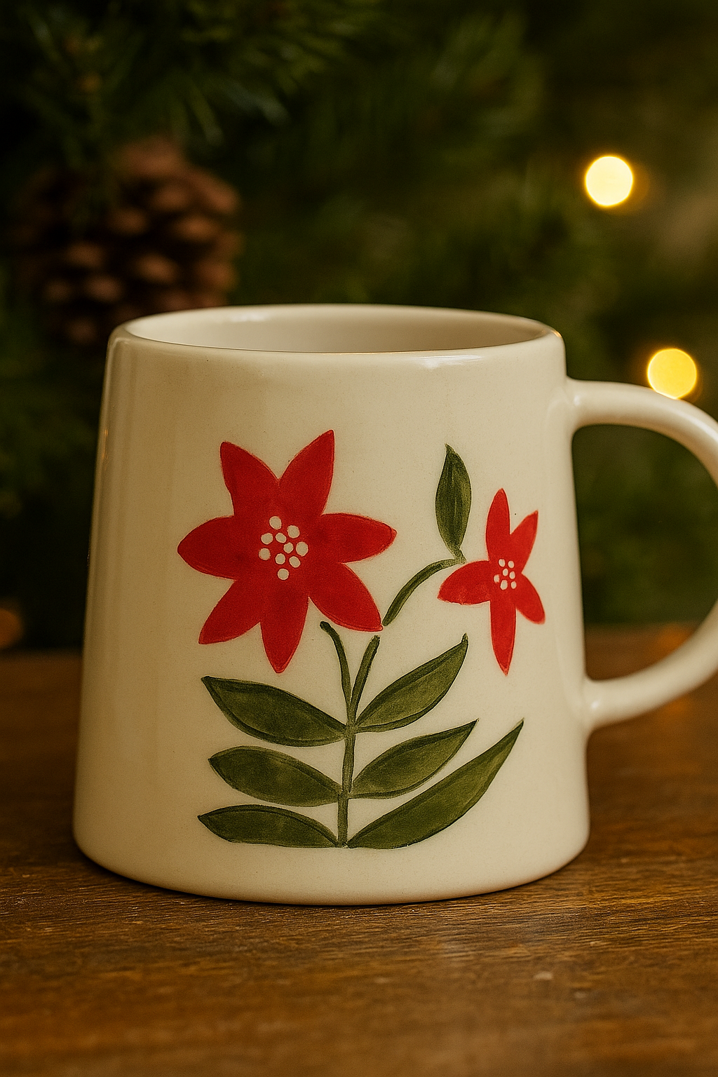 Hand-Painted Holiday Floral Stoneware Mugs – 4 Styles