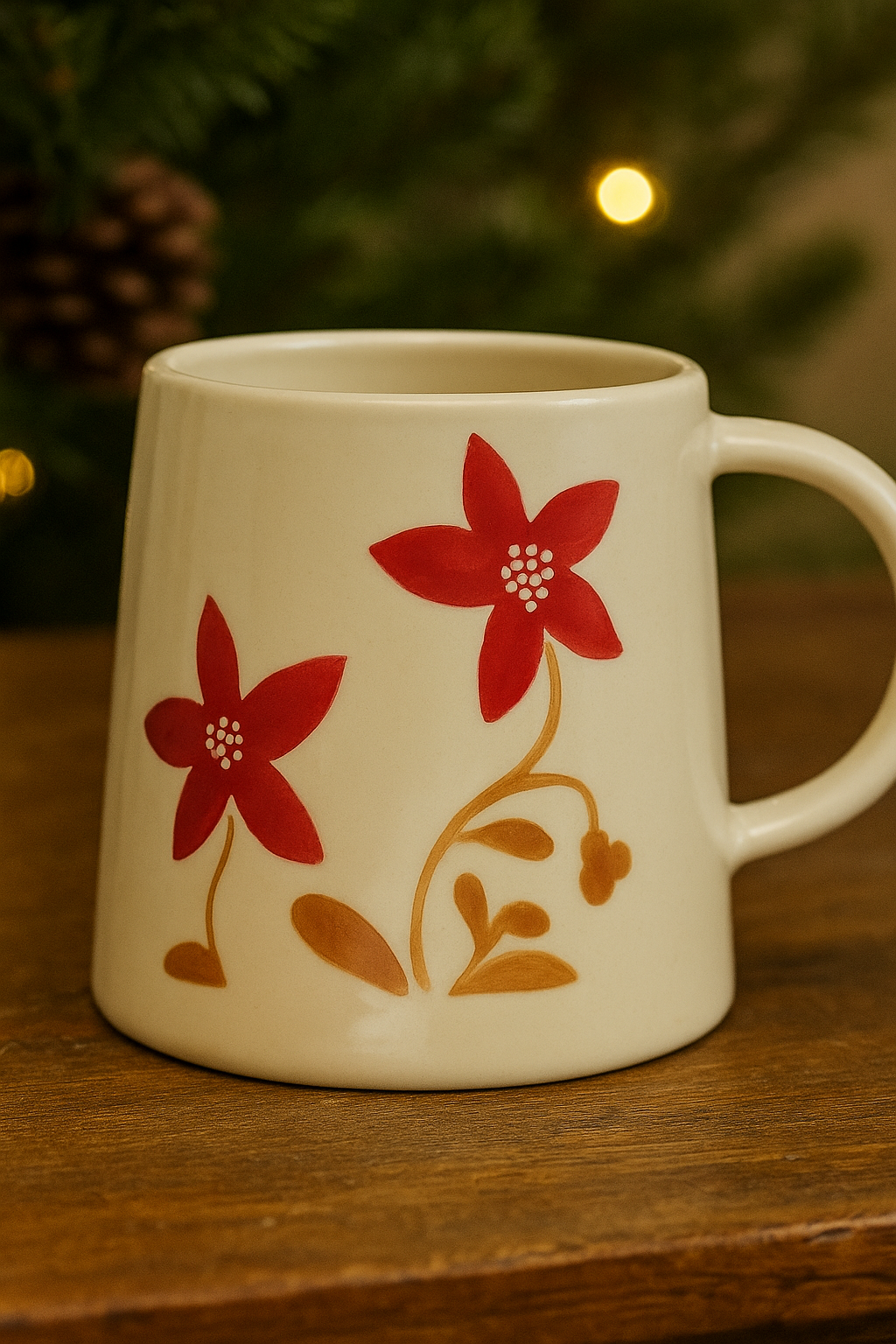Hand-Painted Holiday Floral Stoneware Mugs – 4 Styles