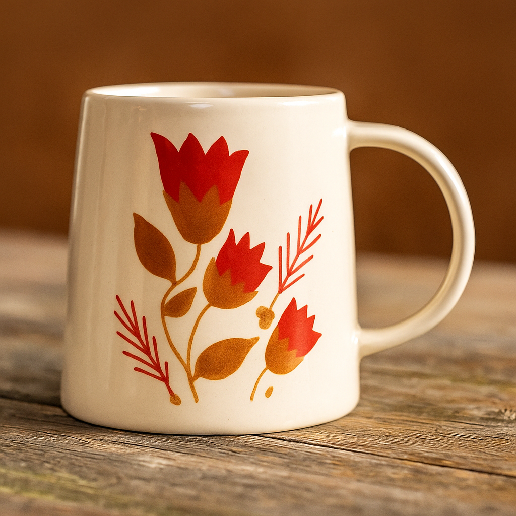 Hand-Painted Holiday Floral Stoneware Mugs – 4 Styles