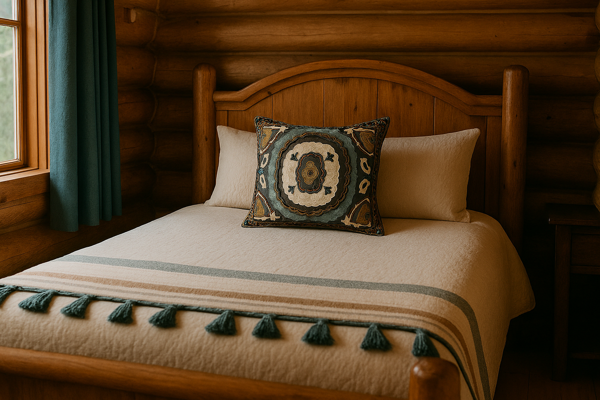 Teal & Brown Square Embroidered Pillow