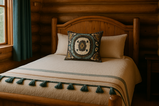 Teal & Brown Square Embroidered Pillow