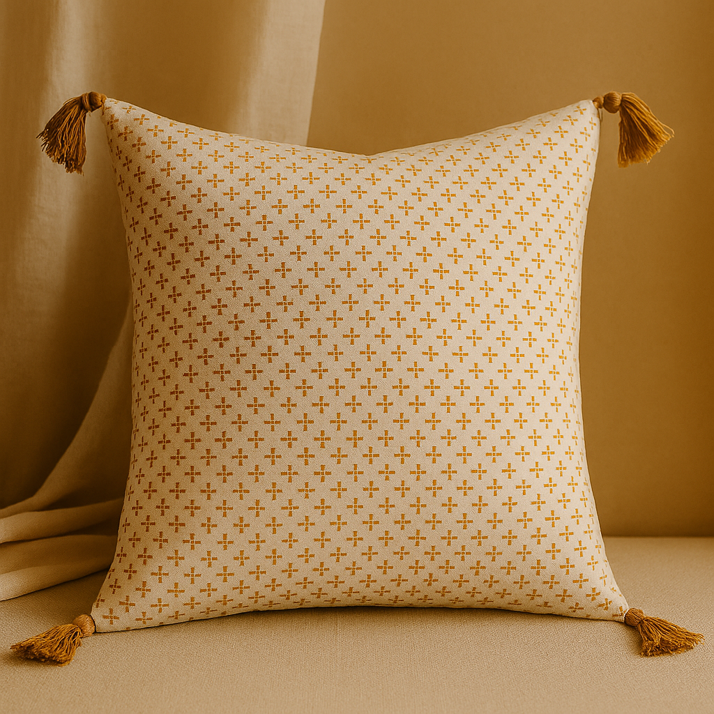 Mustard Pattern Pillow with Tassels
