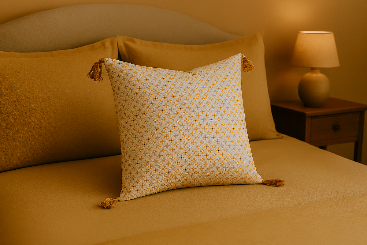 Mustard Pattern Pillow with Tassels