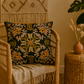Black Square Embroidered Pillow with Floral Design