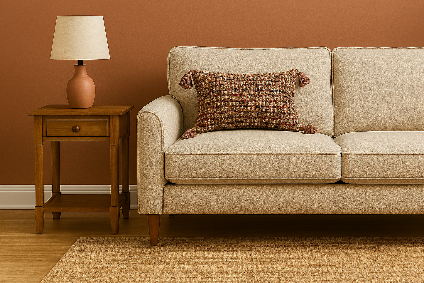 Woven Tassel Pillow with Multicolor Stitching