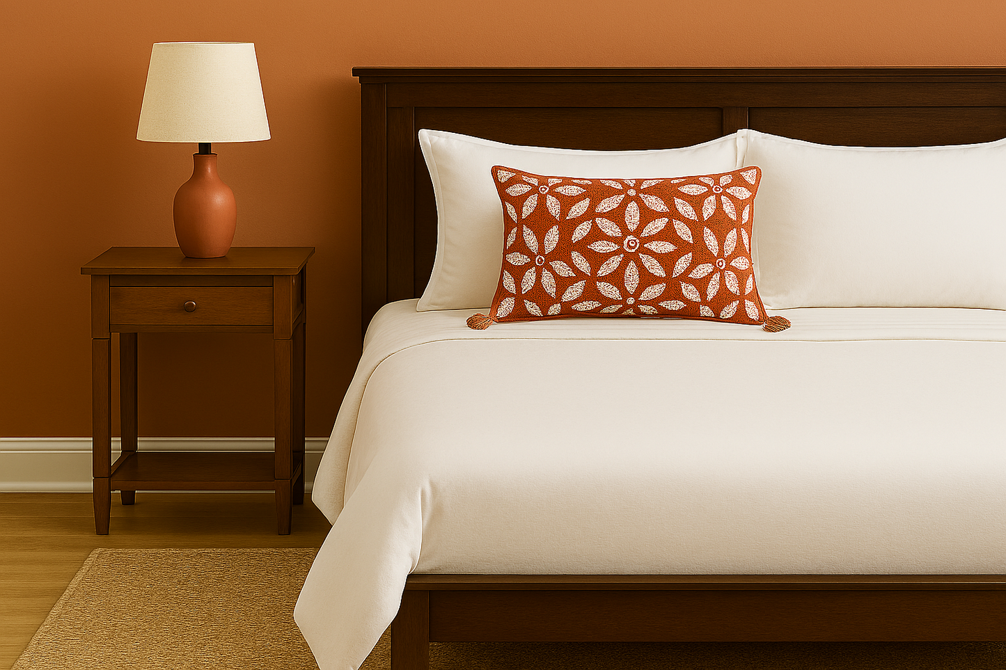 Rust Floral Embroidered Pillow