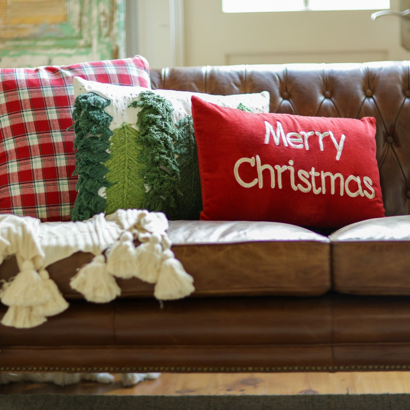 Velvet "Merry Christmas" Lumbar Pillow