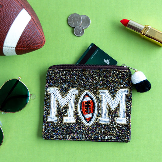 Football Mom Beaded Coin Pouch