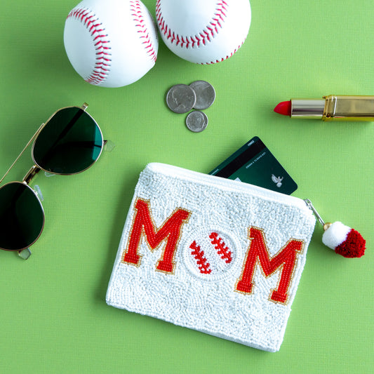 Baseball Mom Beaded Coin Pouch