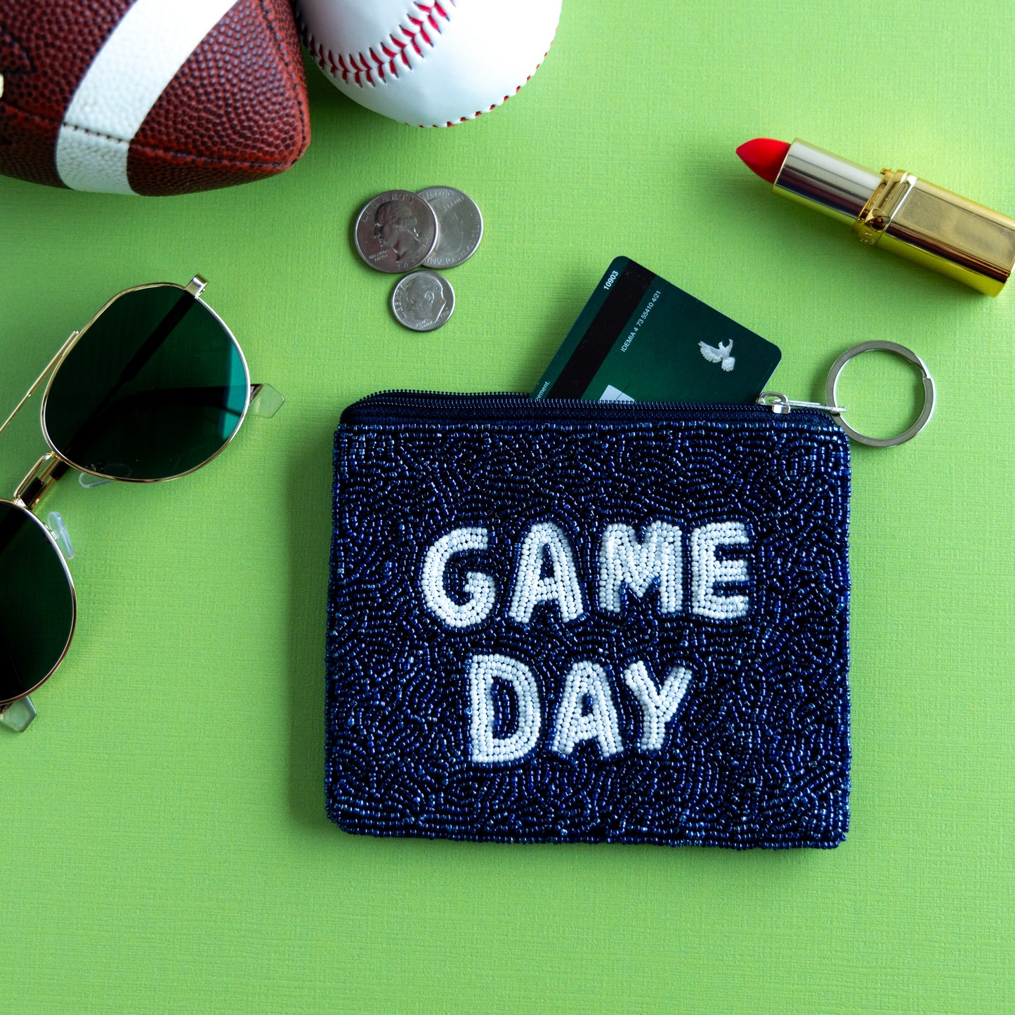 Game Day Beaded Coin Pouch with Keyring