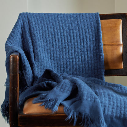 Waffle Weave Throw with Frayed Edges