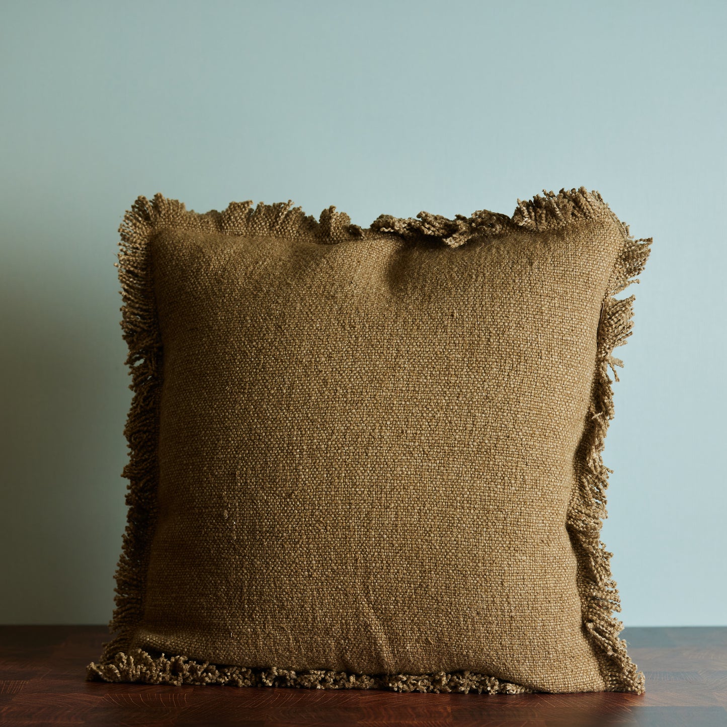 Olive Woven Pillow with Fringe