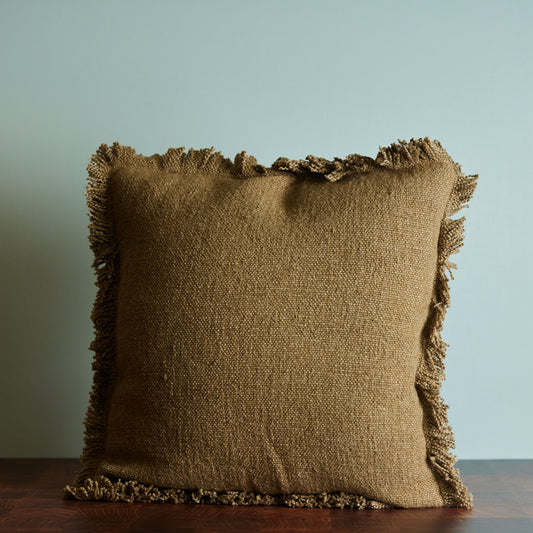 Olive Woven Pillow with Fringe