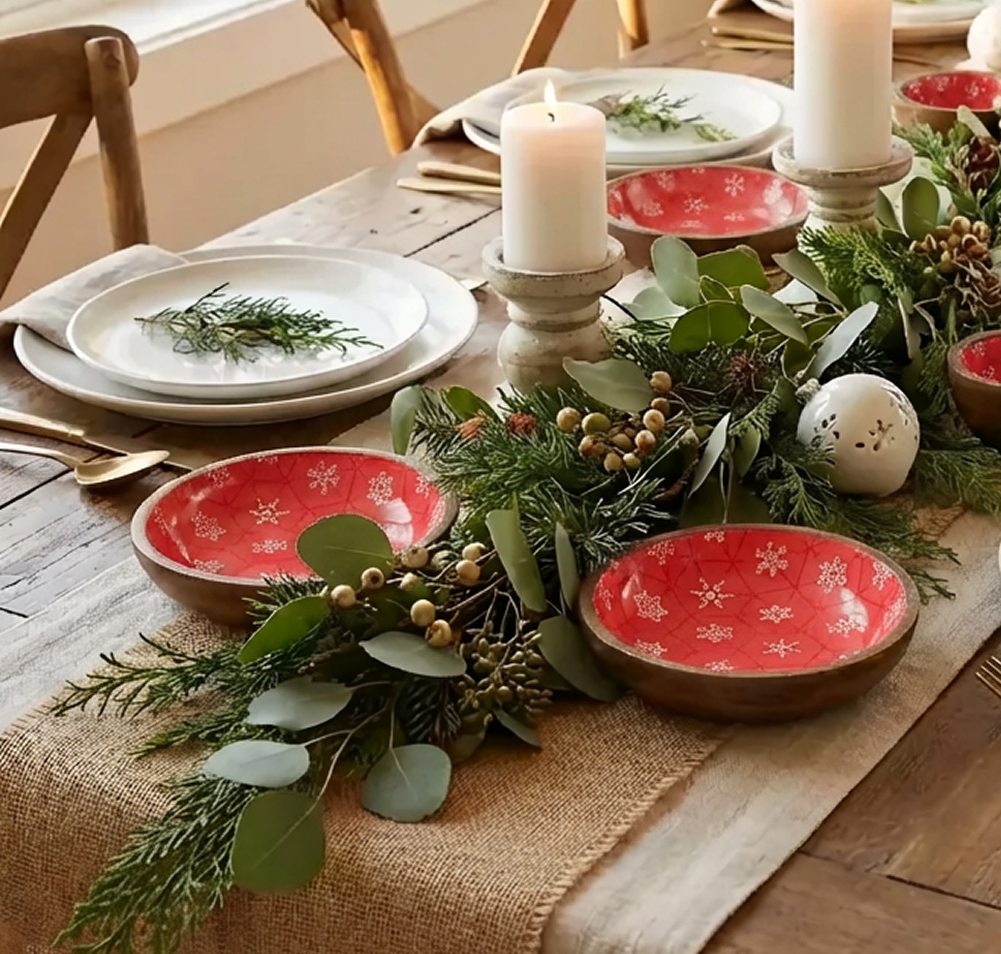 Red Snowflake Mango Wood Bowl