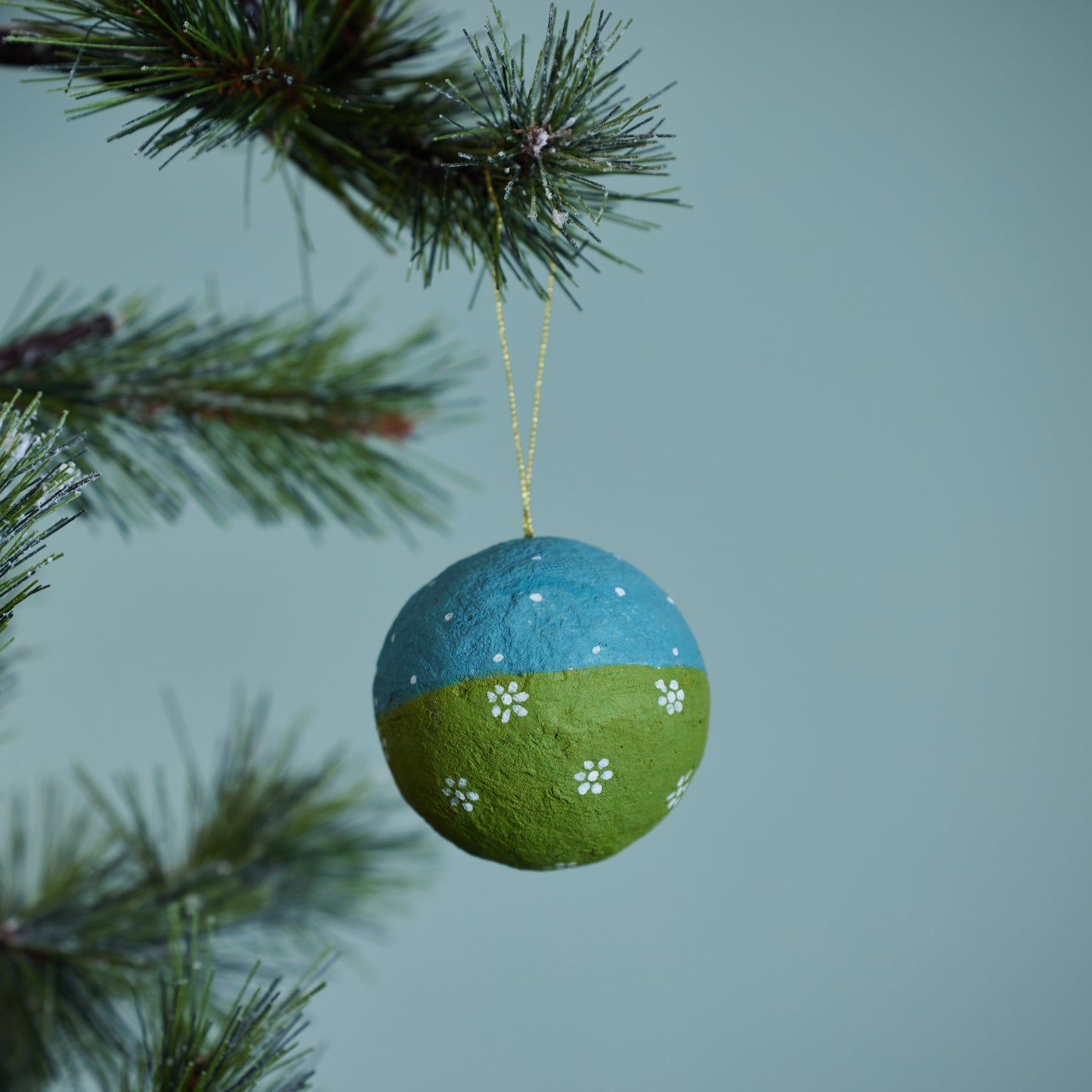 Two-Tone Paper Mache Ball Ornament