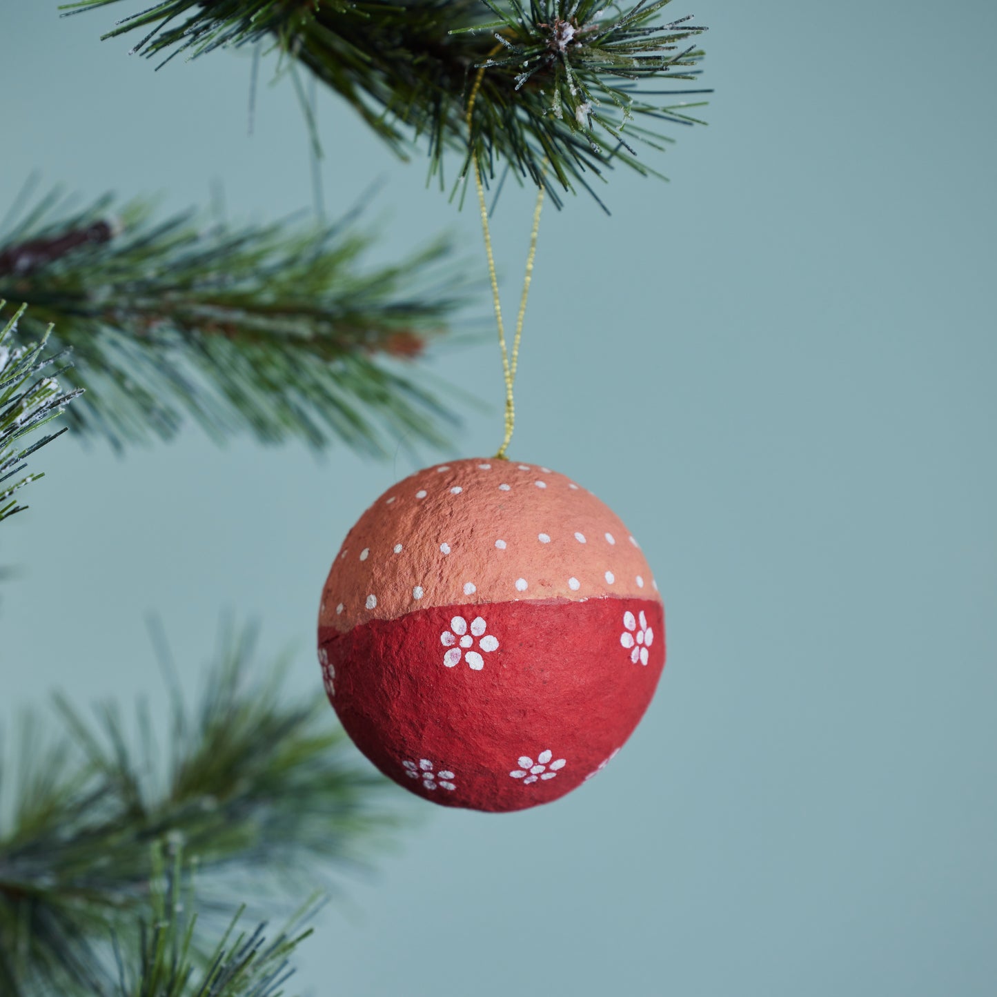 Two-Tone Paper Mache Ball Ornament