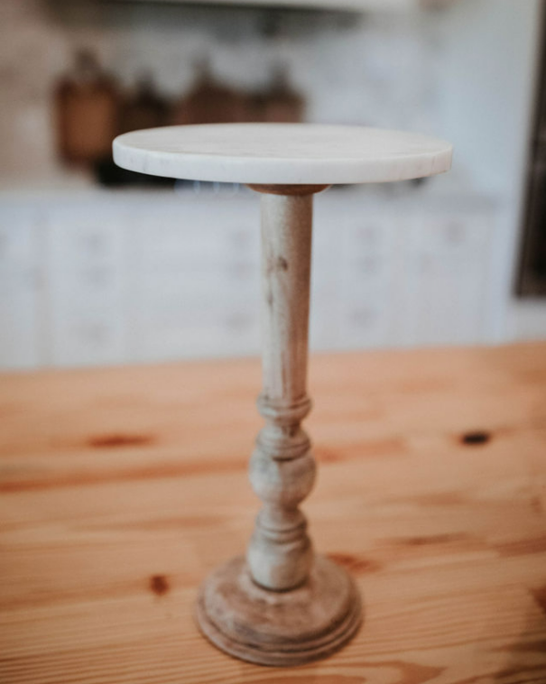 White Marble Top & Wooden Display Stands