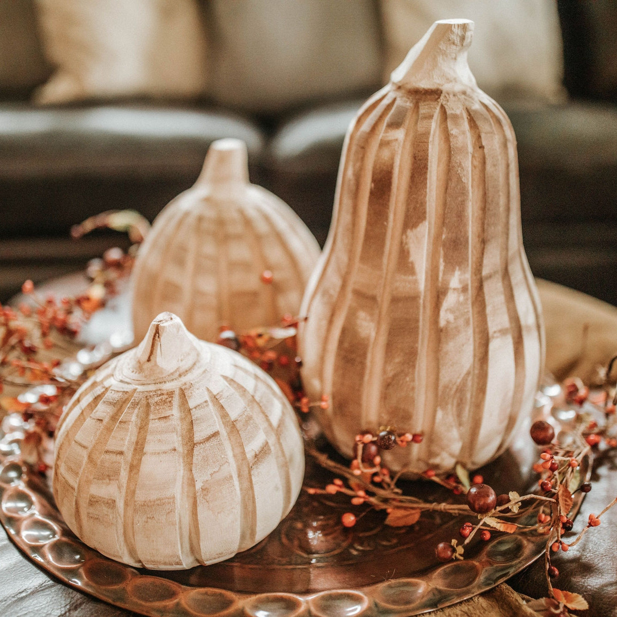 Carved Natural Wood Pumpkins