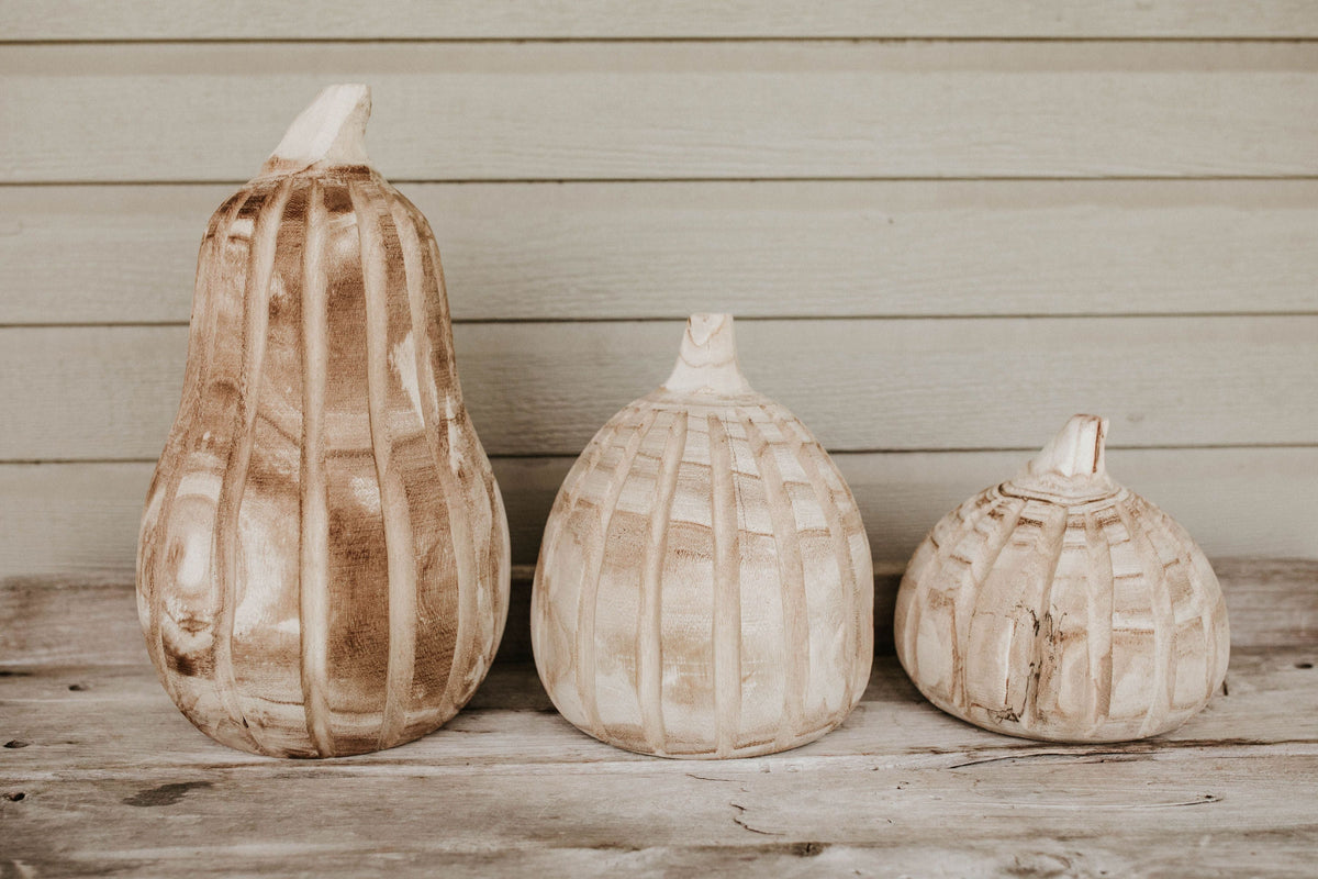 Carved Natural Wood Pumpkins