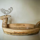 Hand Carved Mango Wood Reindeer Bowl w/ Metal Antlers