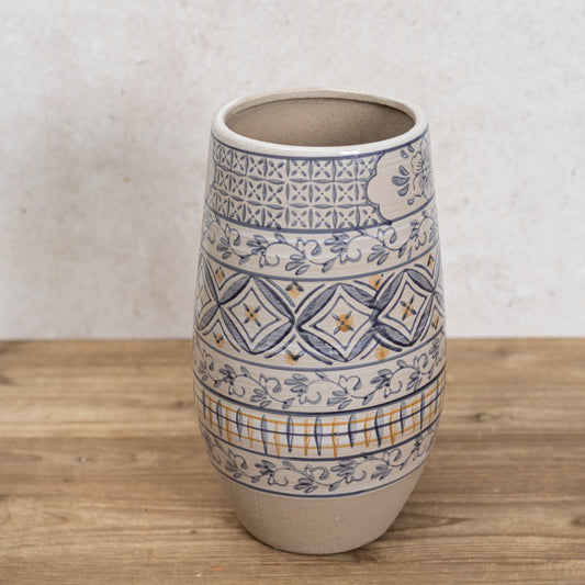 Blue Hand-Painted Stoneware Vase