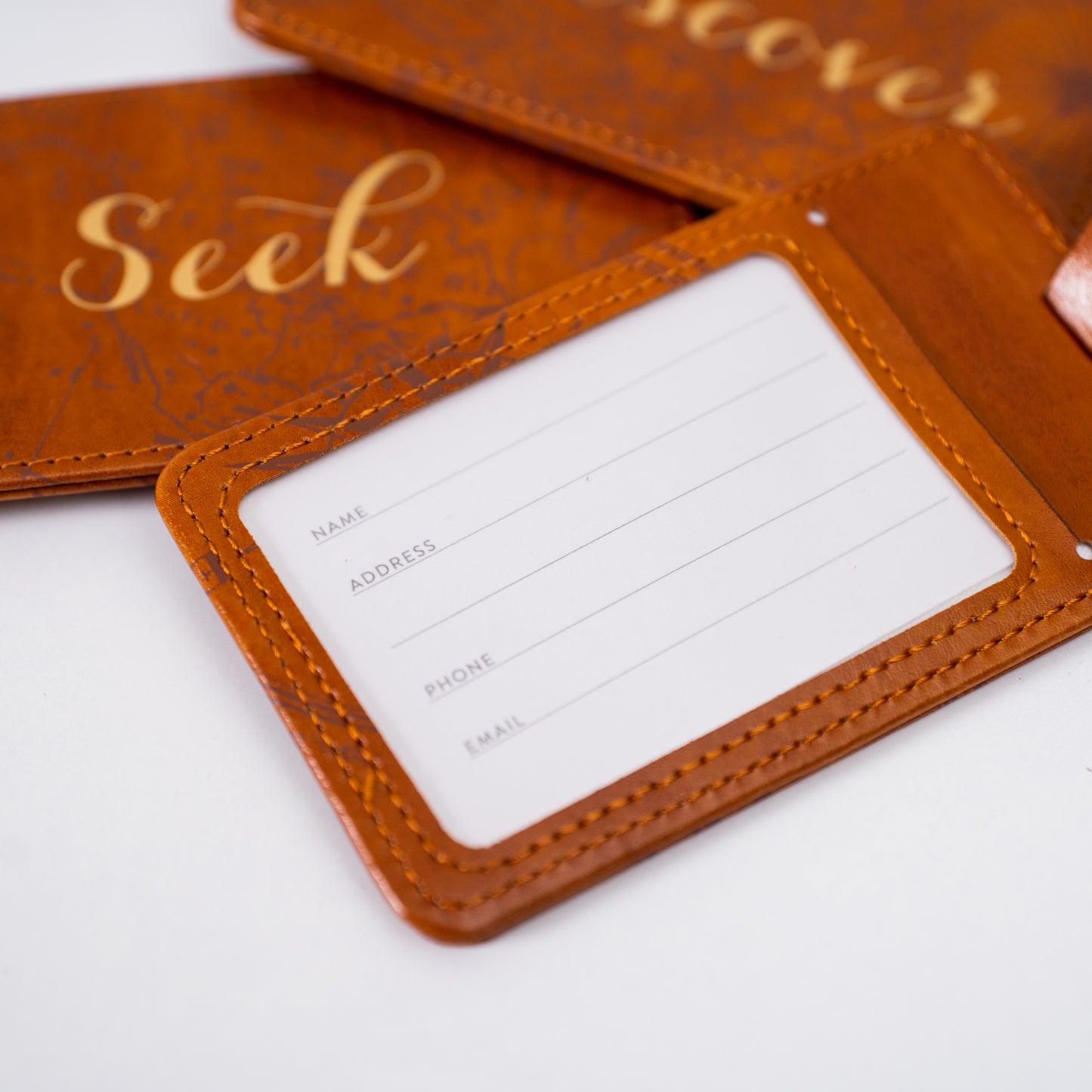 Brown Faux Leather Luggage Tags