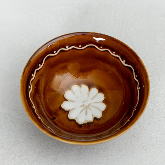 Brown Painted Stoneware Flower Bowl