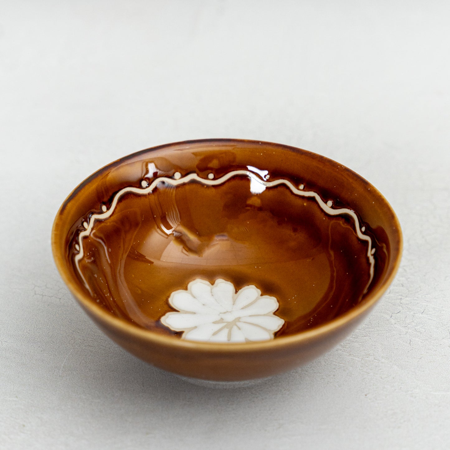 Brown Painted Stoneware Flower Bowl