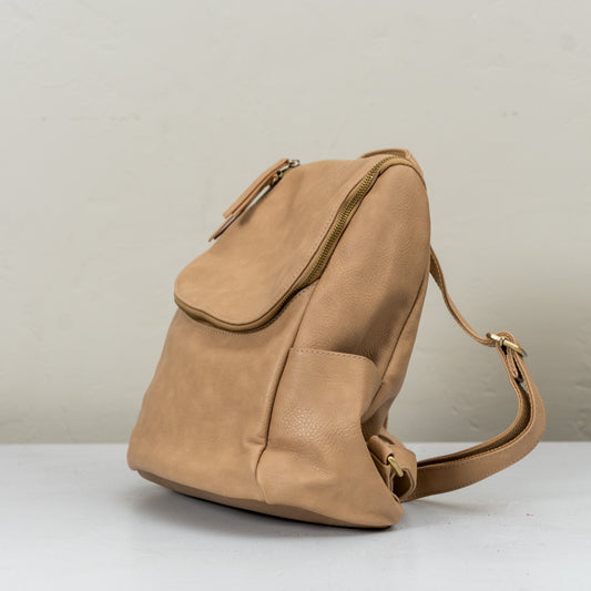 Camel Zip Front Leather Backpack