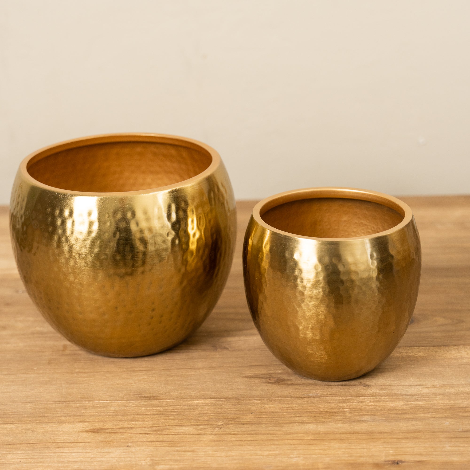 brass plant pots Hammered Metal Planters, Set of 2