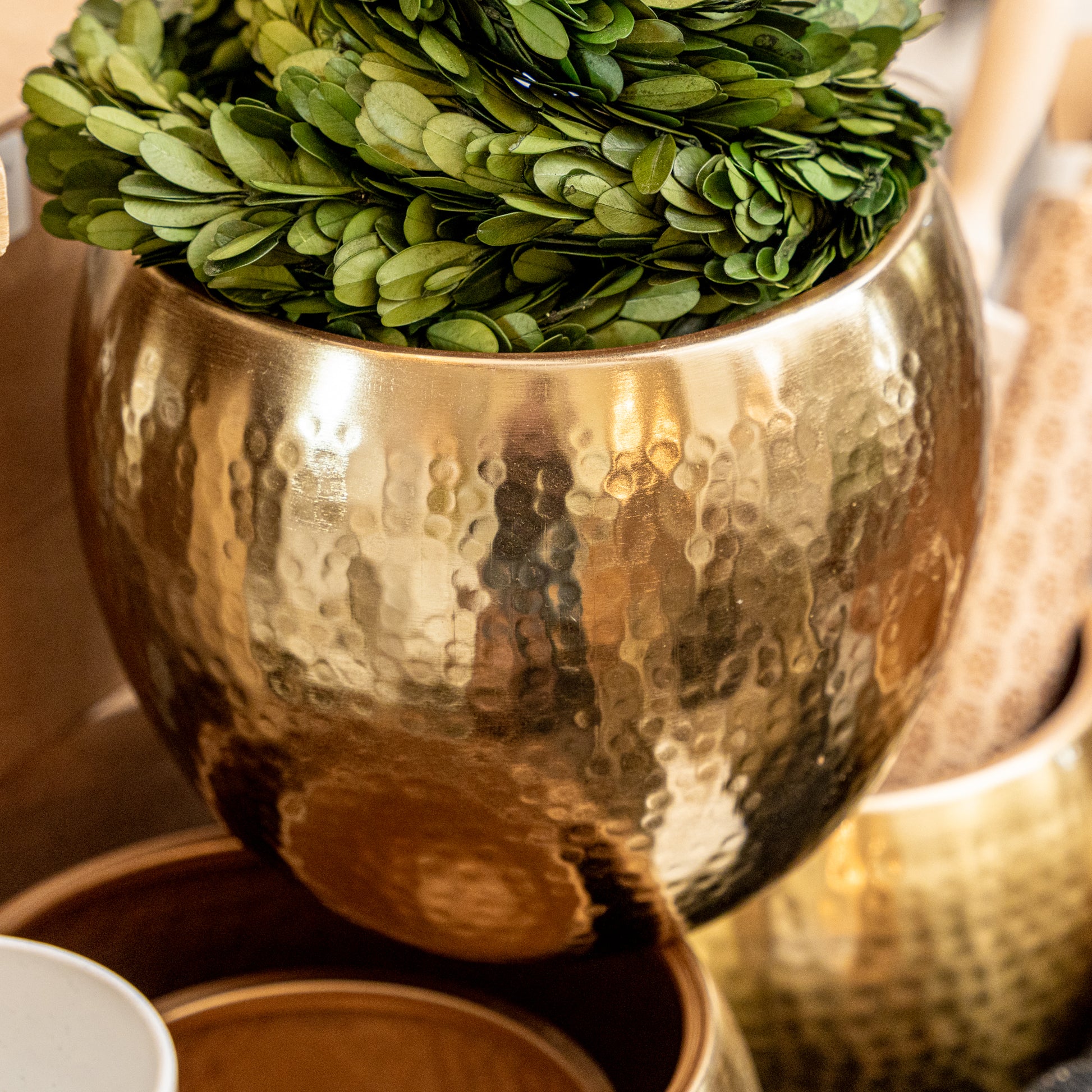 hammered gold plant pot Hammered Metal Planters, Set of 2