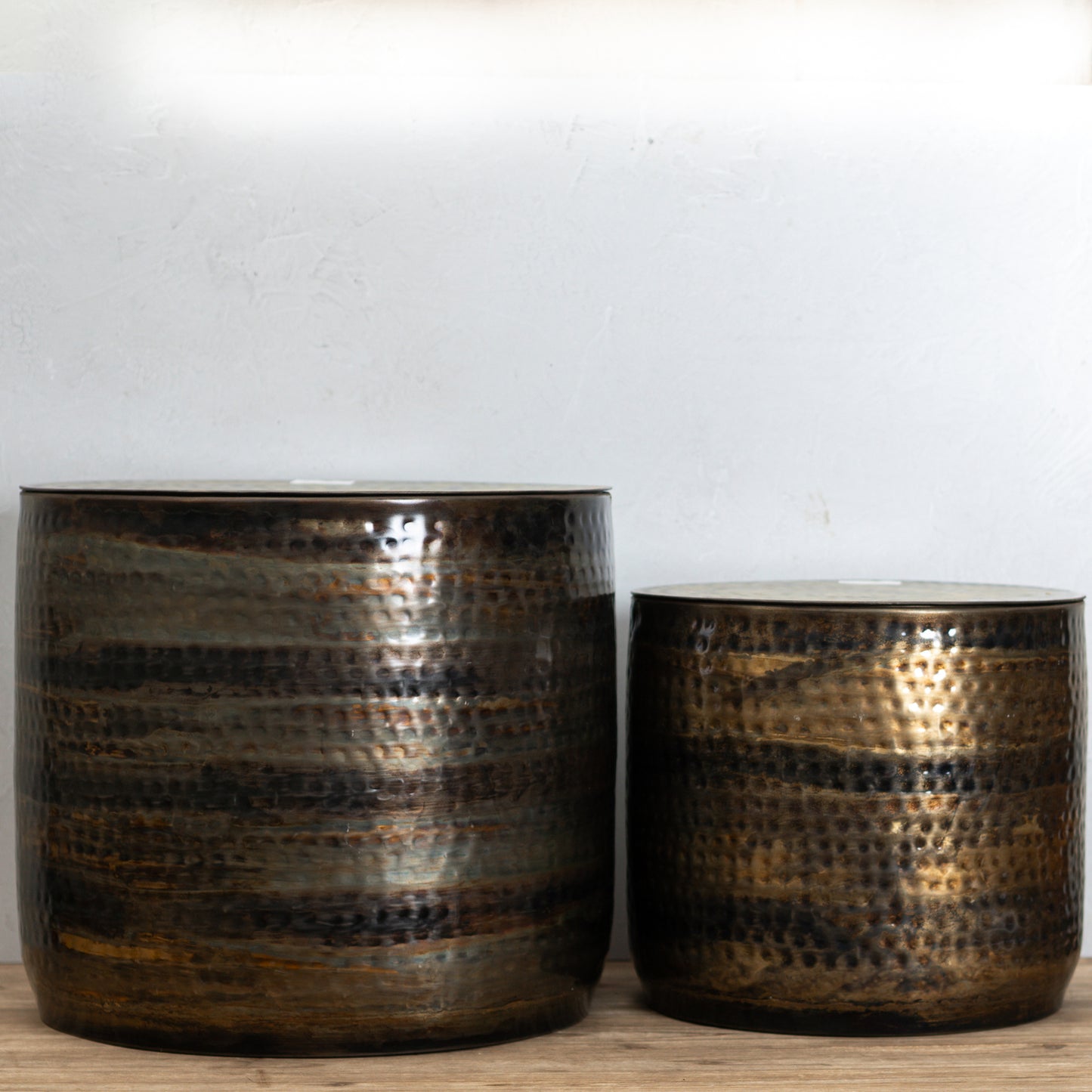 Hammered Copper & Brass Storage Tables