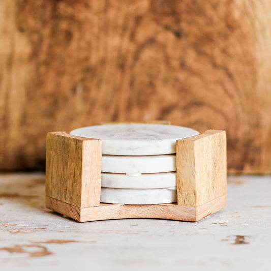 Marble Coasters with Holder, Set of 4