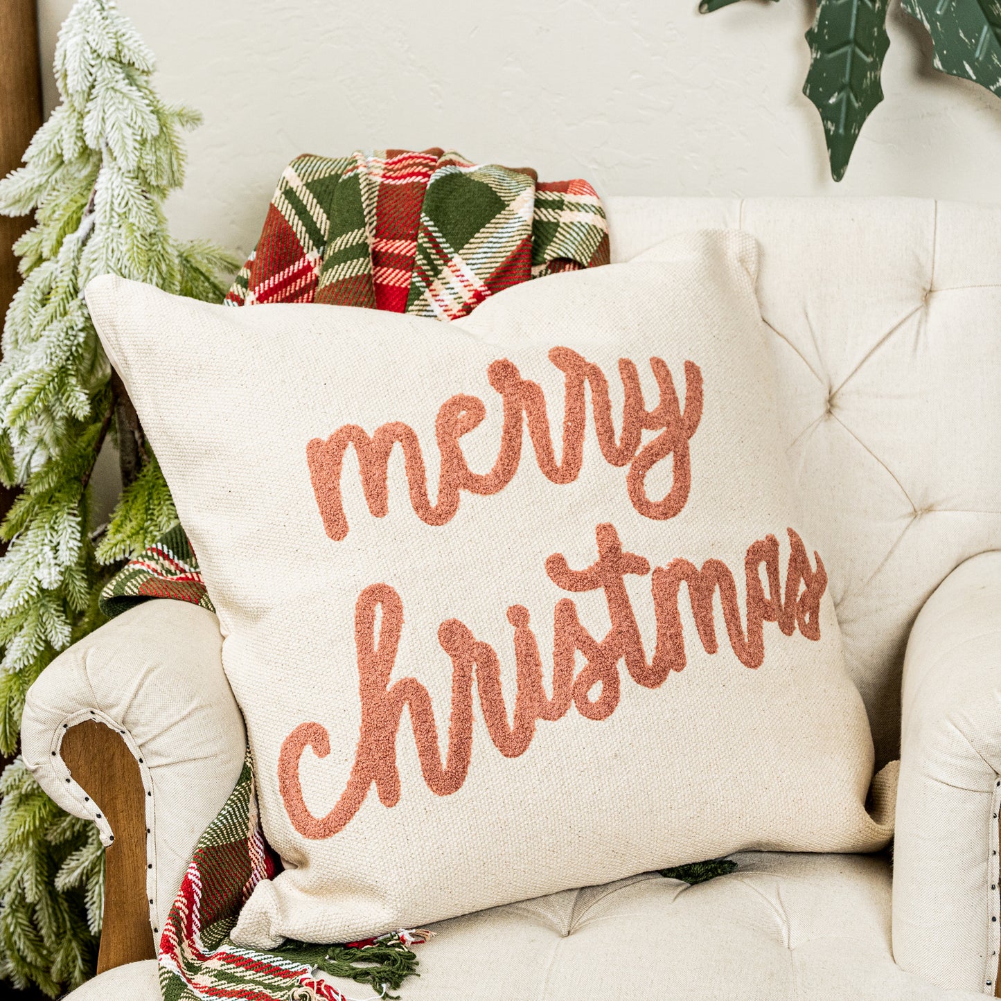 "Merry Christmas" Embroidered Pillow