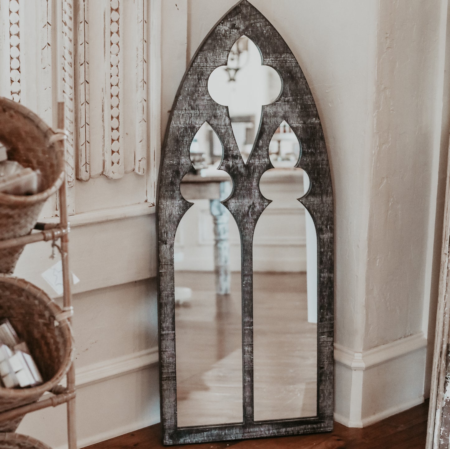 Arched Cathedral Wood-Framed Mirror