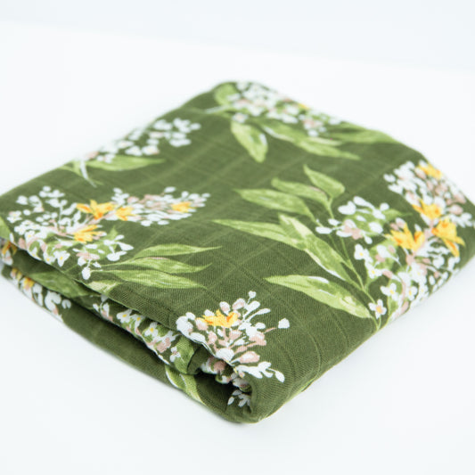 Muslin Green Floral Swaddle