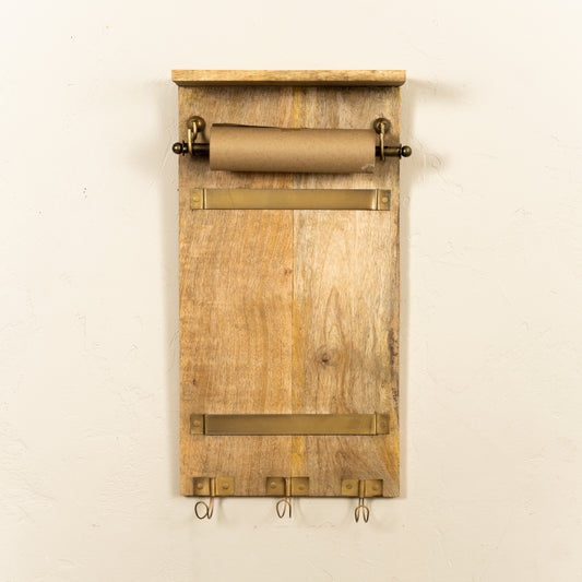 Wooden Wall Note Roll with Hooks