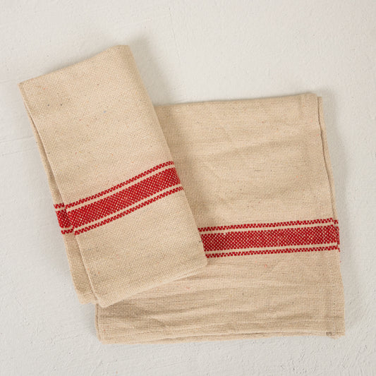 Caravan Set of 2 Chunky Linen Hand Towels in Red