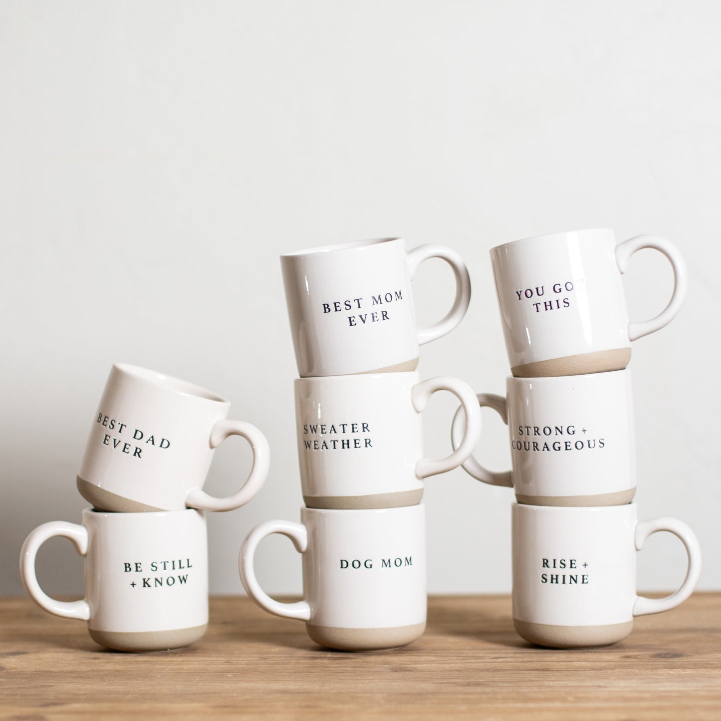 Stoneware Stamped Phrase Coffee Mugs