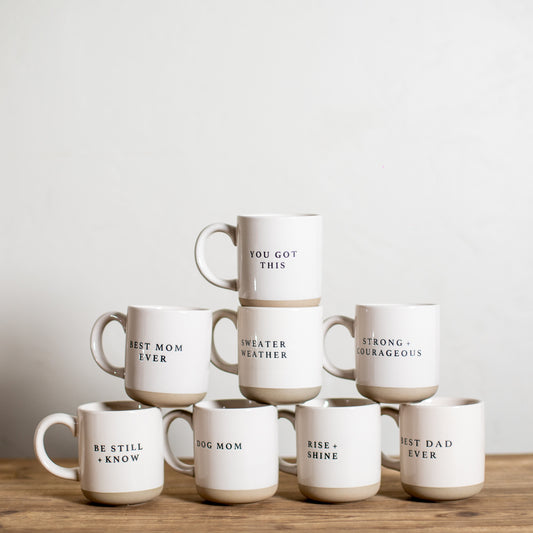 Stoneware Stamped Phrase Coffee Mugs